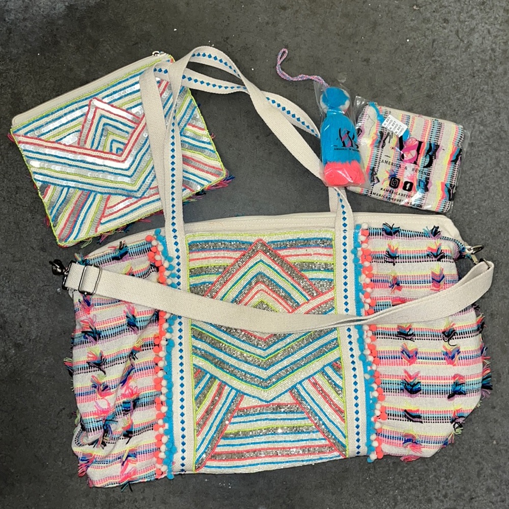 Tote bag with matching organizer bags and clutch